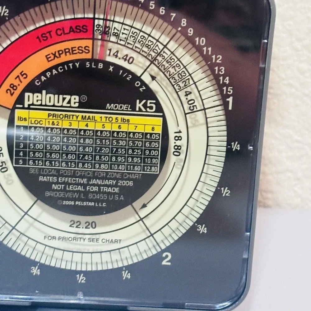 Pelouze Model K5 Tabletop Mechanical Postal Scale 1999 Capacity 1/2 oz to 5 lb